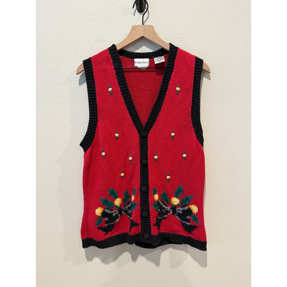 ALEXANDRA BARTLETT Women Vest XL Christmas Holiday Vintage Grandmacore Knit